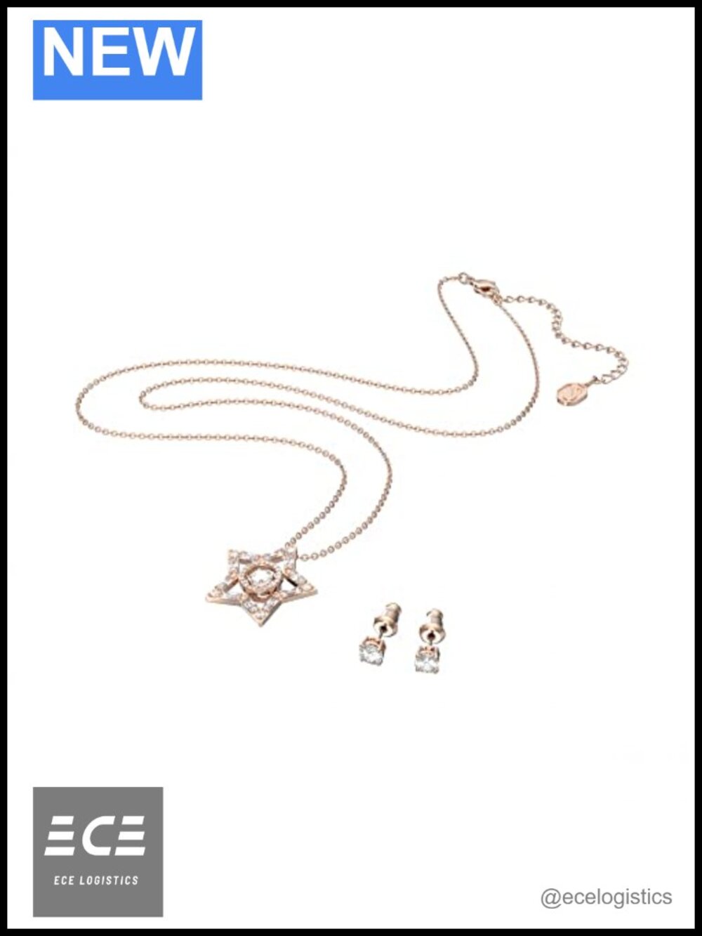 Swarovski Stella Necklace Earring Set Rose Gold-Tone Star Crystals